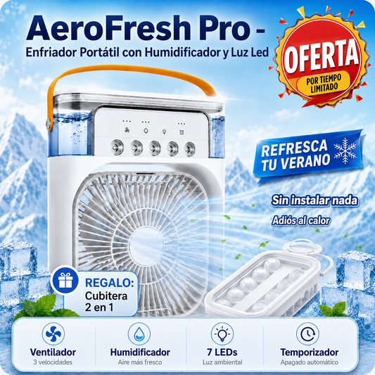 AeroFresh Pro™ – Enfriador Portátil con Humidificador y Luz LED
