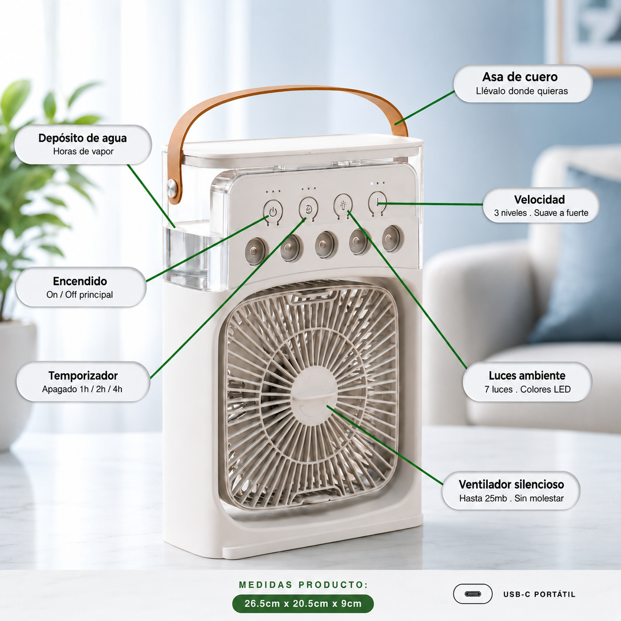 AeroFresh Pro™ – Enfriador Portátil con Humidificador y Luz LED