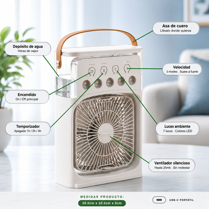 AeroFresh Pro™ – Enfriador Portátil con Humidificador y Luz LED